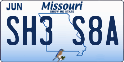 MO license plate SH3S8A