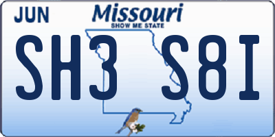 MO license plate SH3S8I