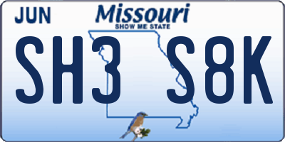 MO license plate SH3S8K
