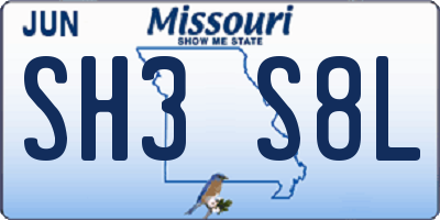 MO license plate SH3S8L