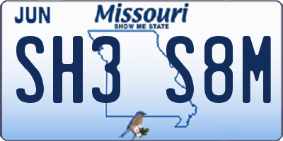 MO license plate SH3S8M