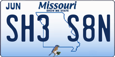 MO license plate SH3S8N