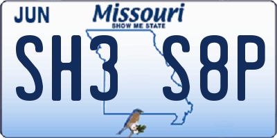 MO license plate SH3S8P