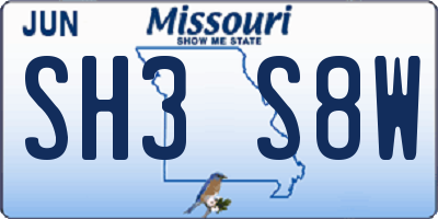 MO license plate SH3S8W