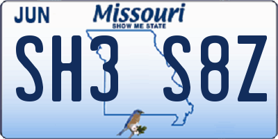 MO license plate SH3S8Z