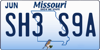 MO license plate SH3S9A