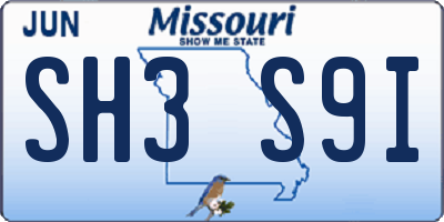 MO license plate SH3S9I