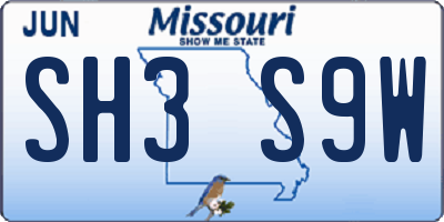 MO license plate SH3S9W