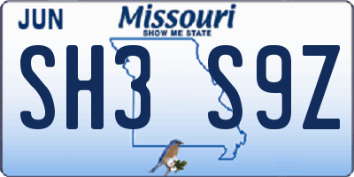 MO license plate SH3S9Z