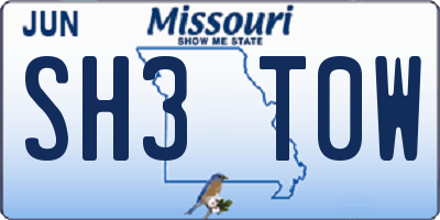MO license plate SH3T0W