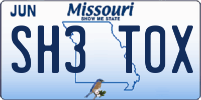 MO license plate SH3T0X