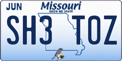 MO license plate SH3T0Z