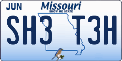 MO license plate SH3T3H