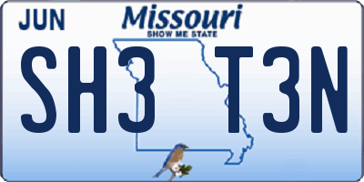 MO license plate SH3T3N
