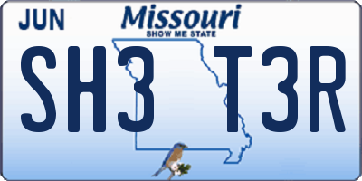 MO license plate SH3T3R