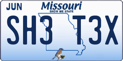 MO license plate SH3T3X