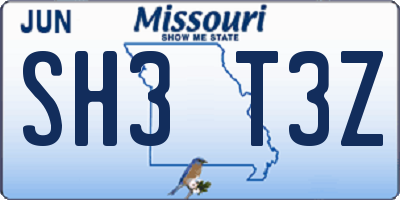 MO license plate SH3T3Z