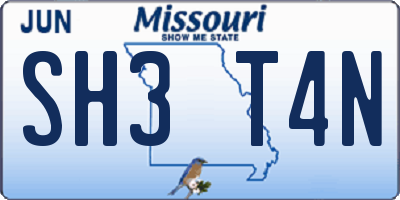 MO license plate SH3T4N