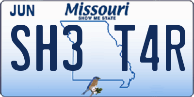 MO license plate SH3T4R