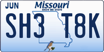 MO license plate SH3T8K