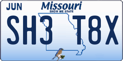 MO license plate SH3T8X