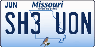 MO license plate SH3U0N