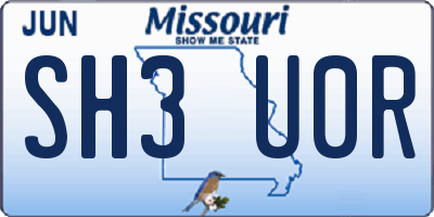 MO license plate SH3U0R