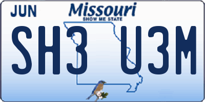 MO license plate SH3U3M