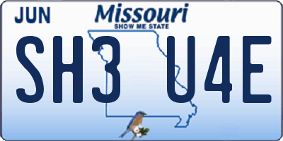 MO license plate SH3U4E