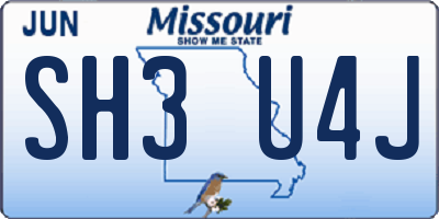 MO license plate SH3U4J