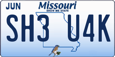 MO license plate SH3U4K