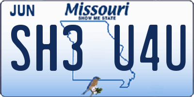 MO license plate SH3U4U