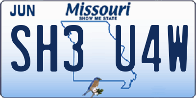 MO license plate SH3U4W