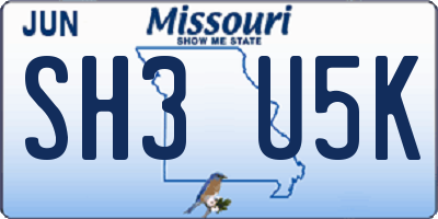 MO license plate SH3U5K