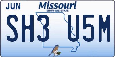 MO license plate SH3U5M