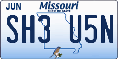 MO license plate SH3U5N