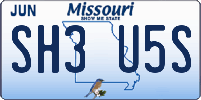 MO license plate SH3U5S