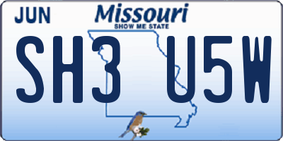MO license plate SH3U5W