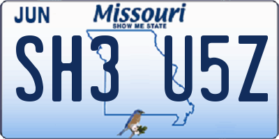 MO license plate SH3U5Z