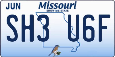 MO license plate SH3U6F