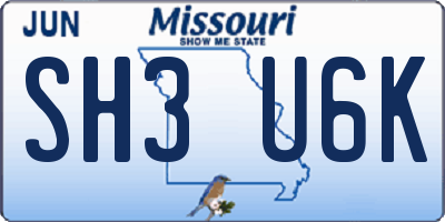 MO license plate SH3U6K