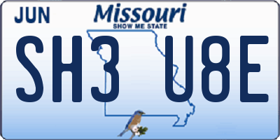 MO license plate SH3U8E