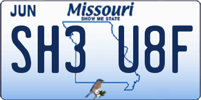 MO license plate SH3U8F