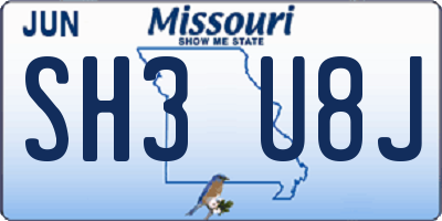 MO license plate SH3U8J