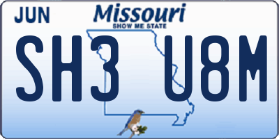 MO license plate SH3U8M