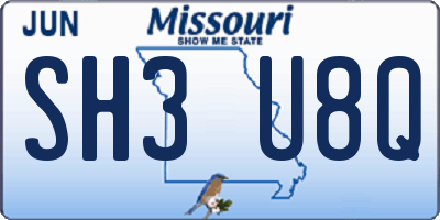 MO license plate SH3U8Q