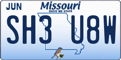 MO license plate SH3U8W