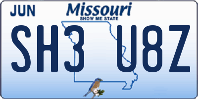 MO license plate SH3U8Z