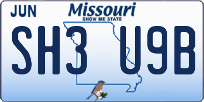 MO license plate SH3U9B