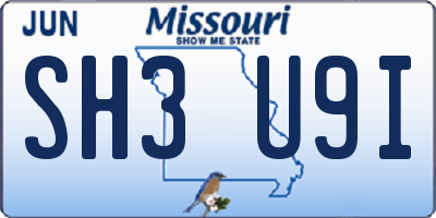 MO license plate SH3U9I